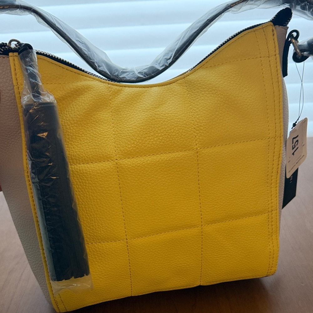 T Tahari Yellow and Gray Shoulder Bag